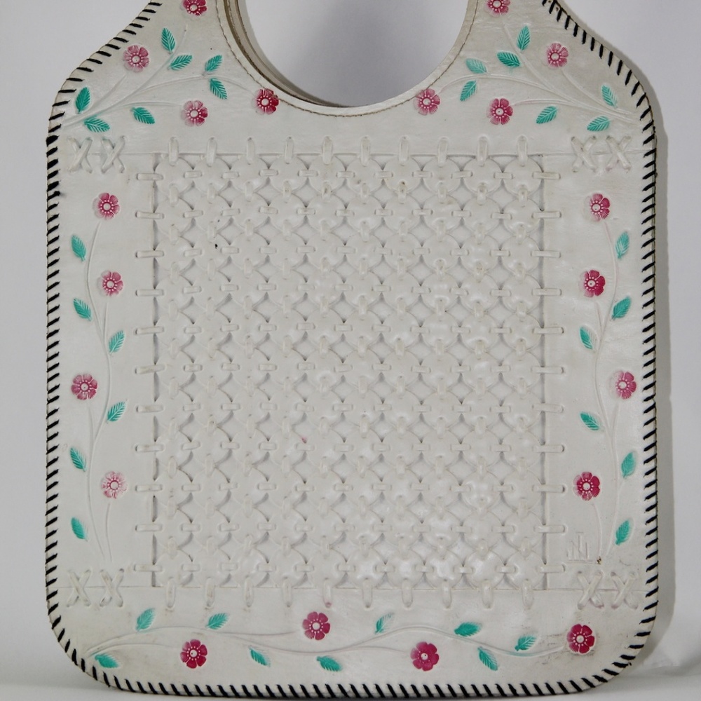VINTAGE EMBOSSED TOTE BAG WITH FLORAL DETAILS